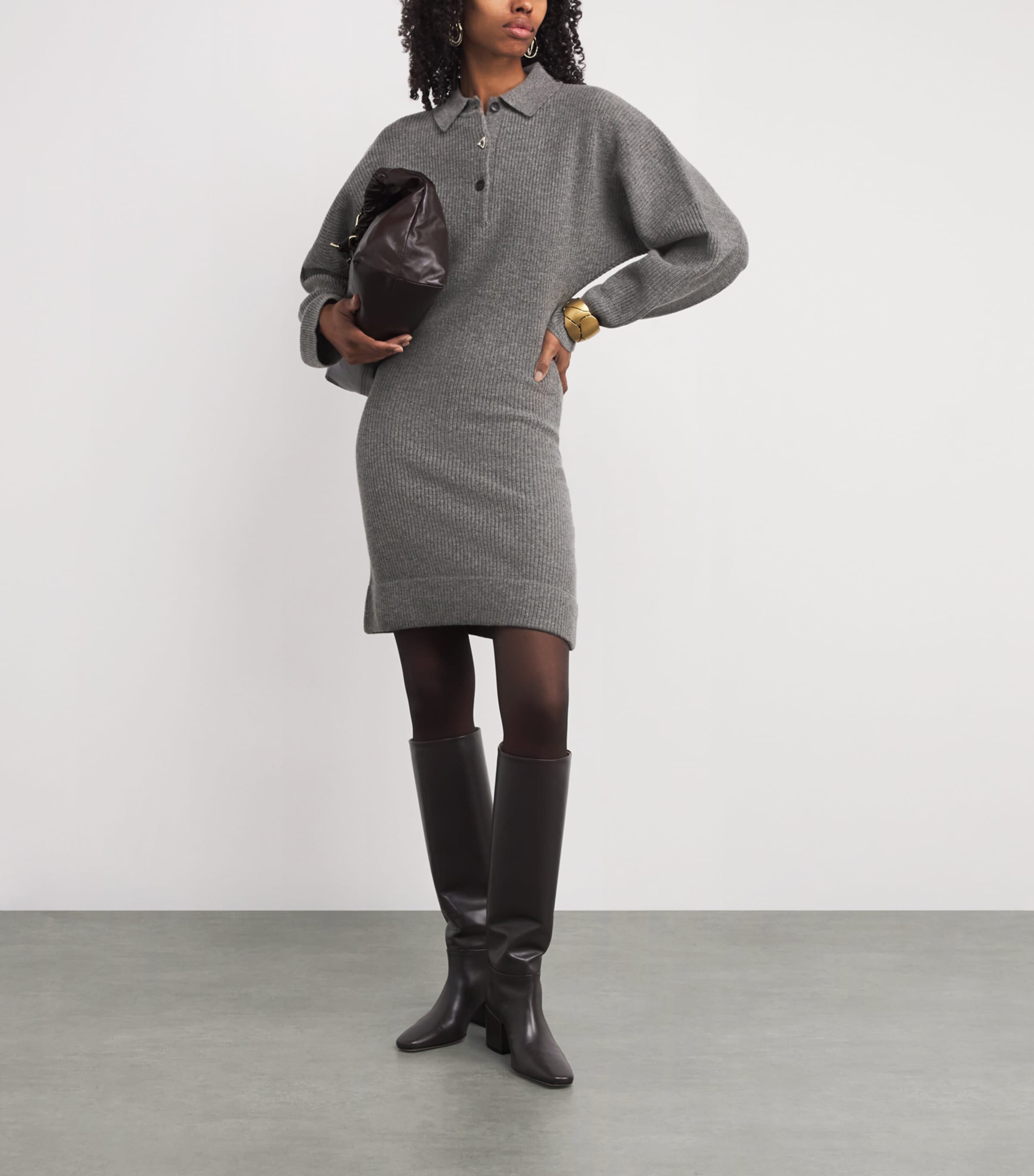 Aeron Grey Wool Desert Polo Mini Dress