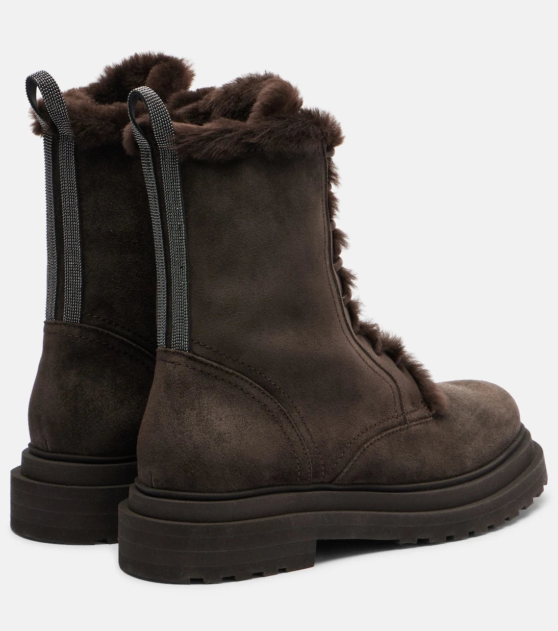 Brunello Cucinelli - Monili shearling-trimmed suede lace-up boots