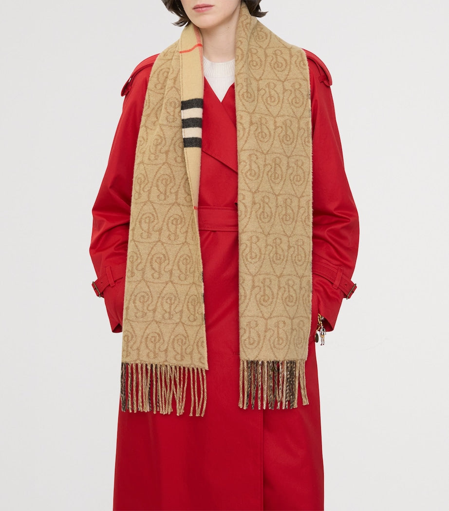 Burberry Beige Cashmere Reversible B Shield Scarf