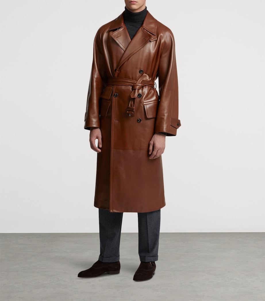 Dunhill Brown Archive Leather Trench Coat