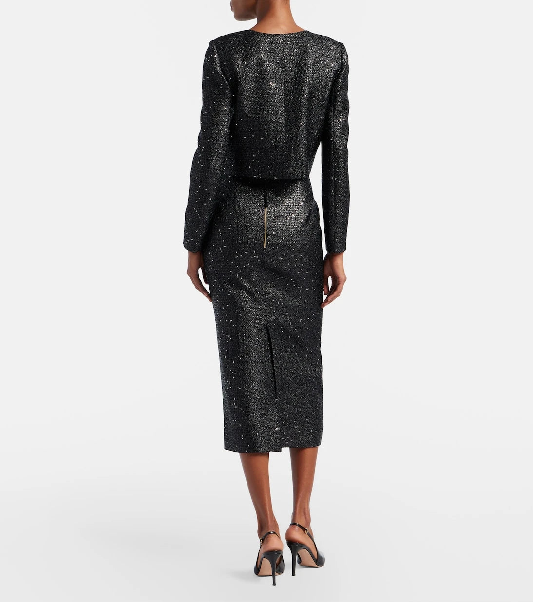 Carolina Herrera - Sequined lamé tweed pencil skirt