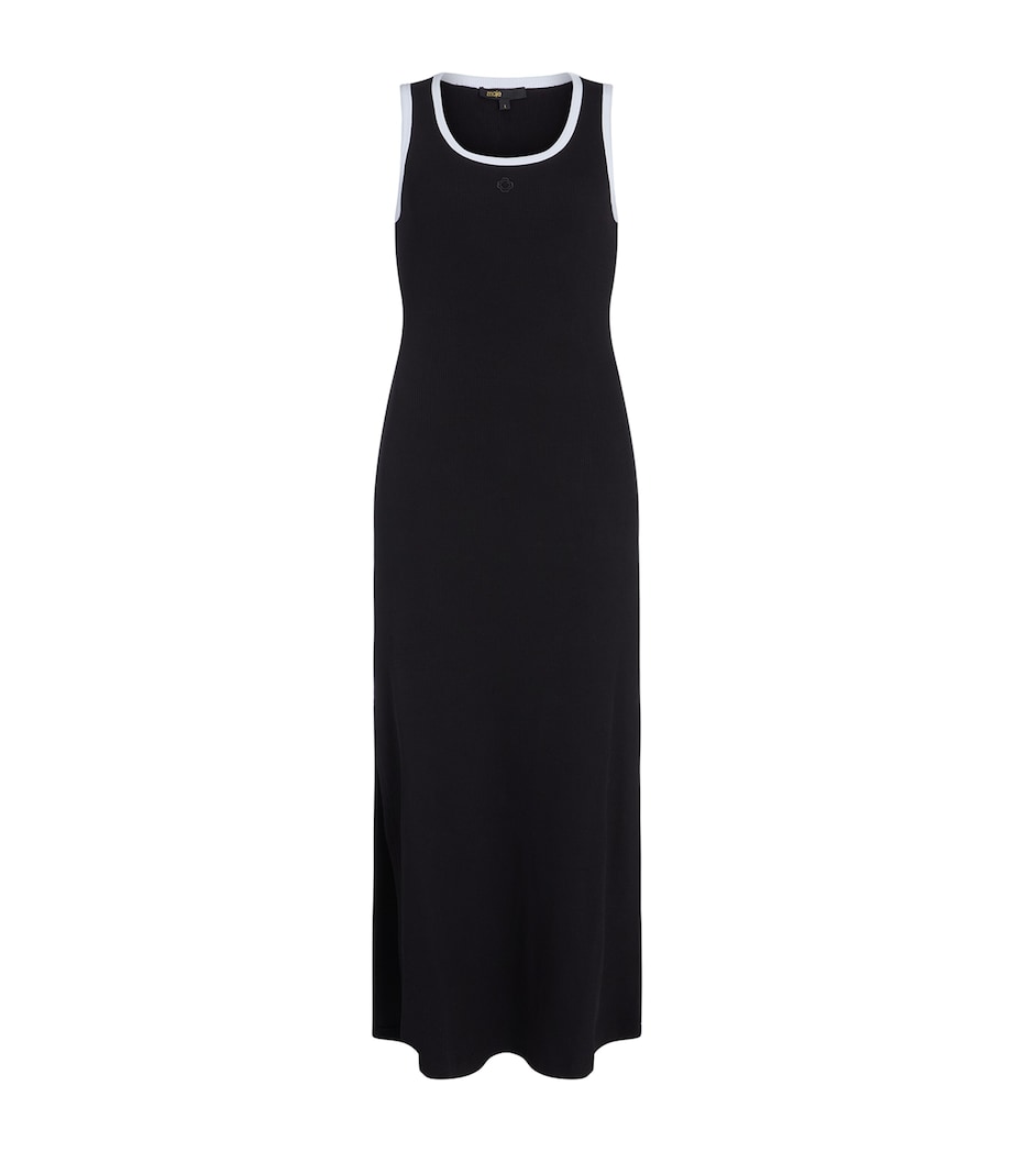 Maje Black Stretch-Cotton Ribbed Maxi Dress