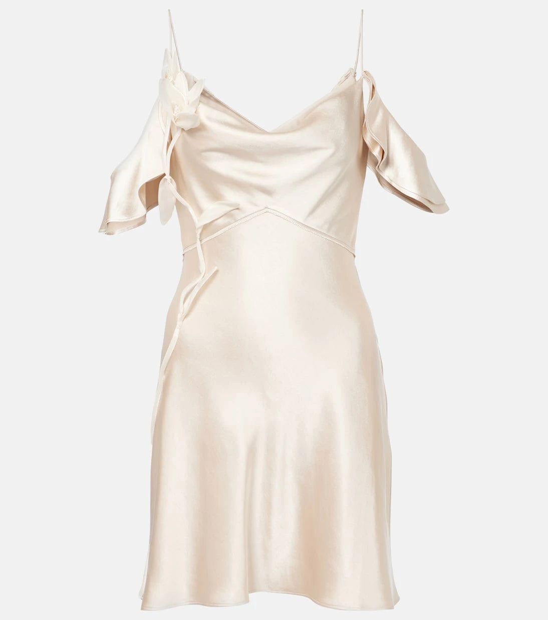 Self-Portrait - Floral-appliqué ruffled satin minidress