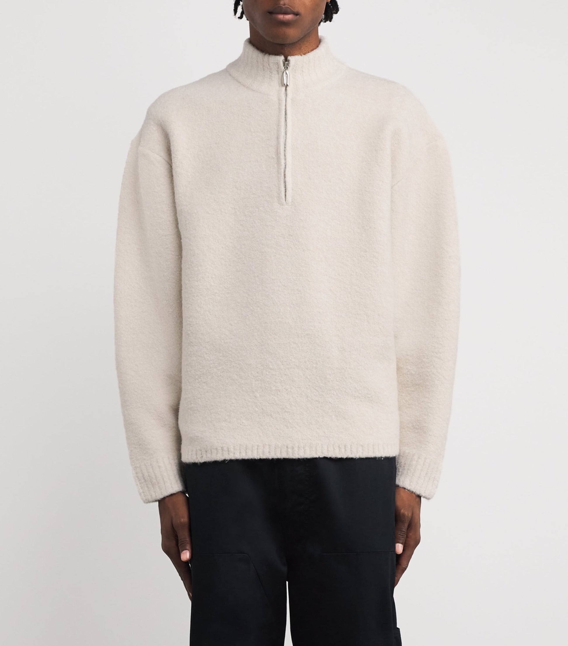 Ivory Wool-Blend Half-Zip Sweater