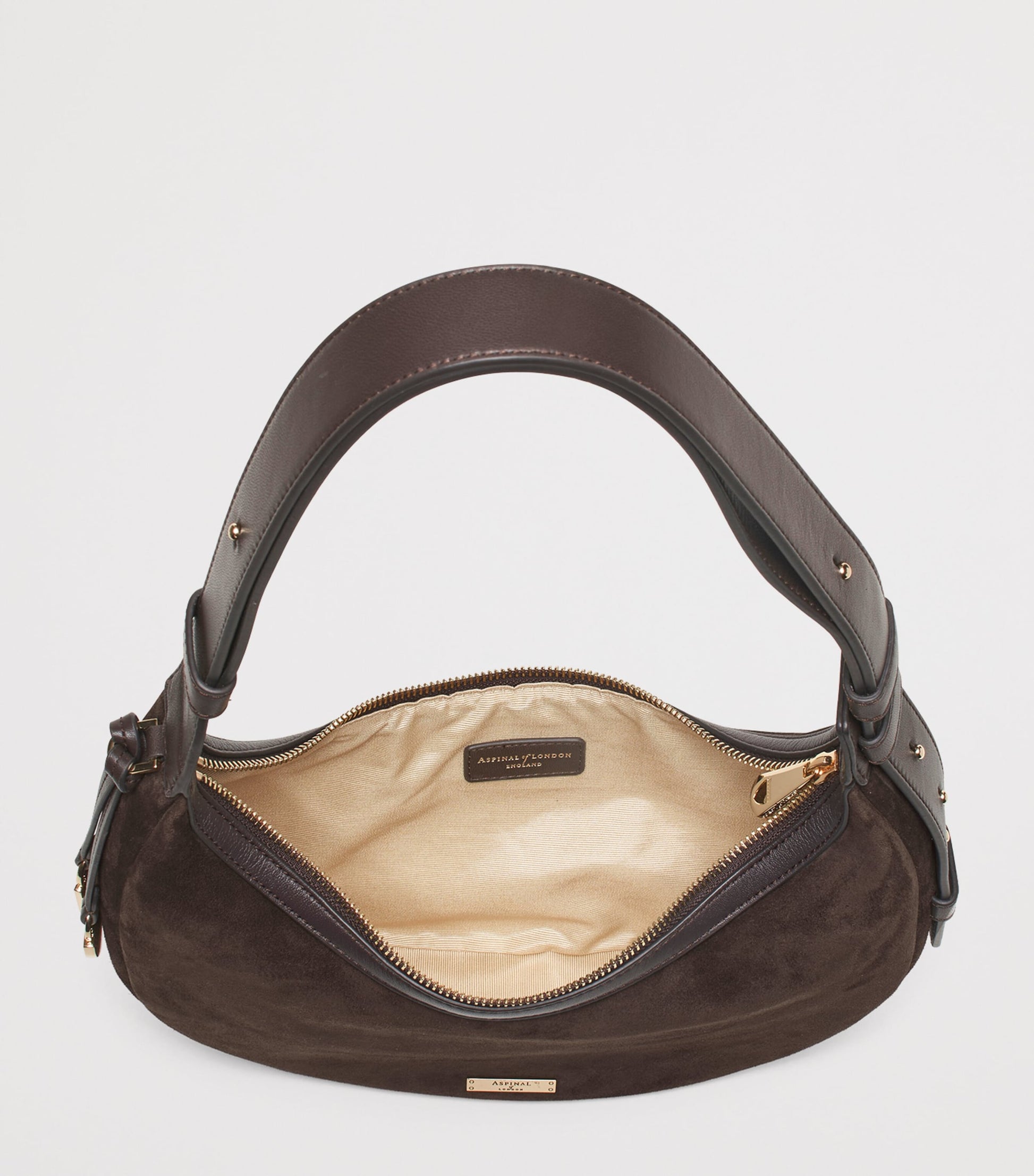 Aspinal Of London Brown Small Suede Hudson Crescent Shoulder Bag