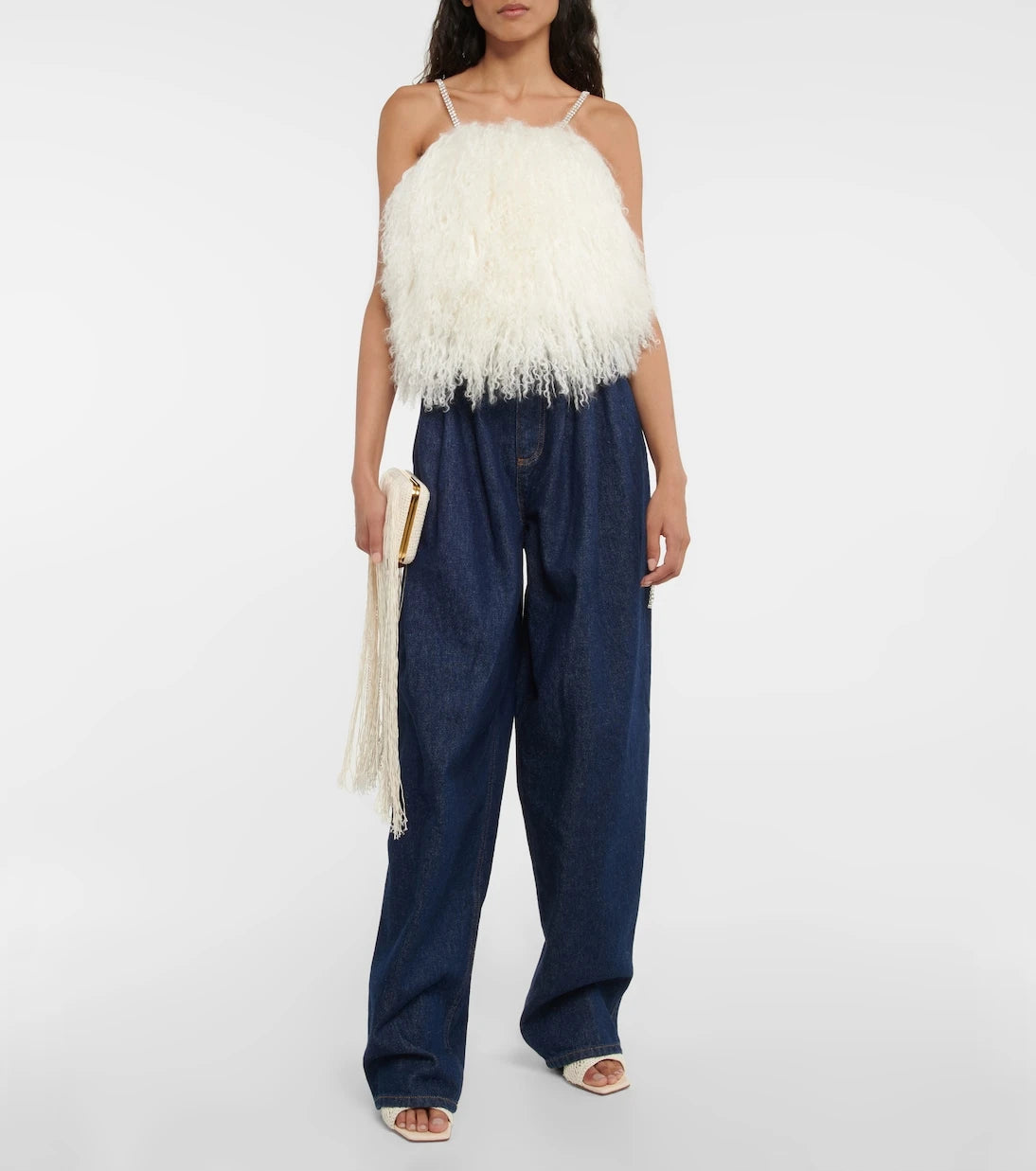 Magda Butrym - Crystal-embellished shearling top