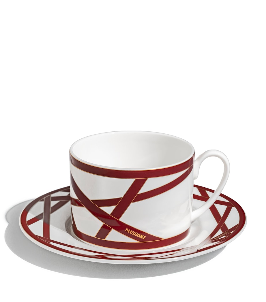 Missoni Home Set of 2 Bone China Nastri Bordeaux Teacups and Saucers