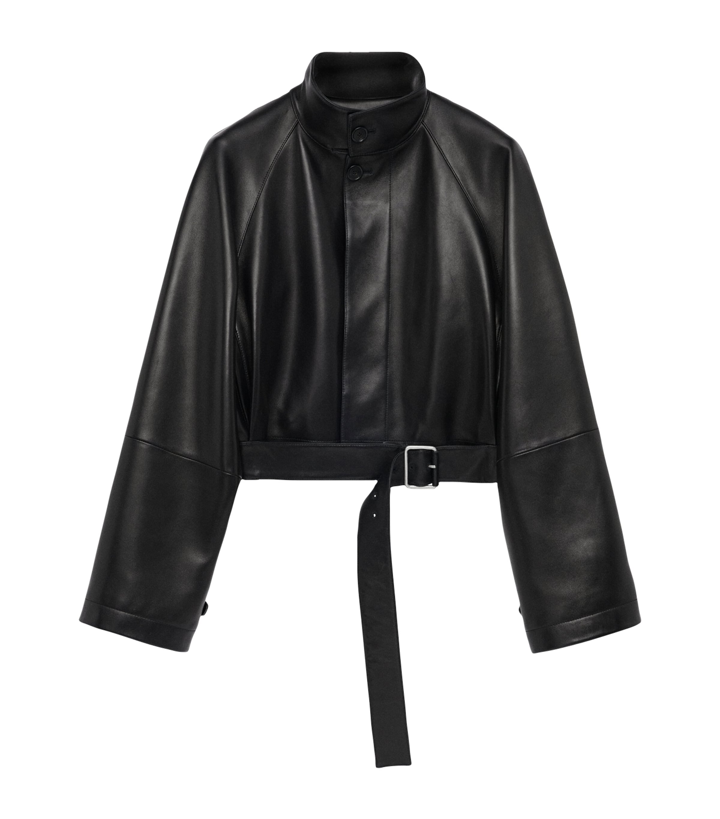 LOEWE Black Lambskin Cropped Trench Coat