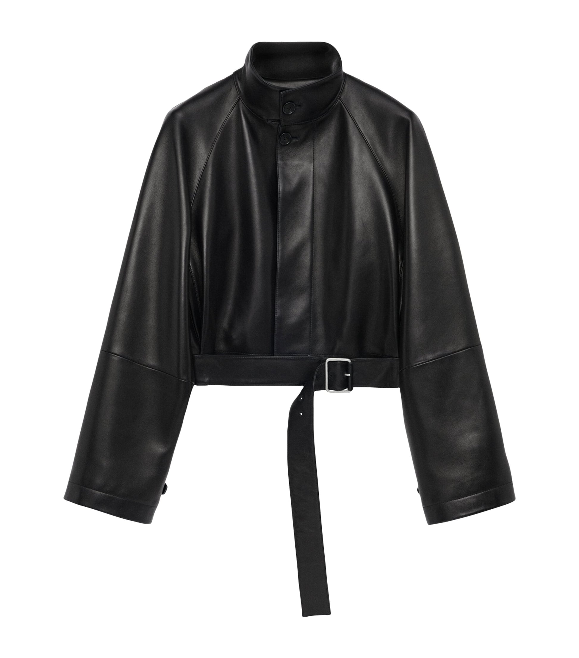 LOEWE Black Lambskin Cropped Trench Coat