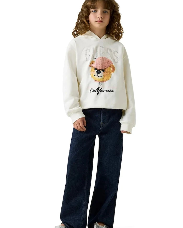 Guess çocuklar için pamuklu kapüşonlu sweatshirt
