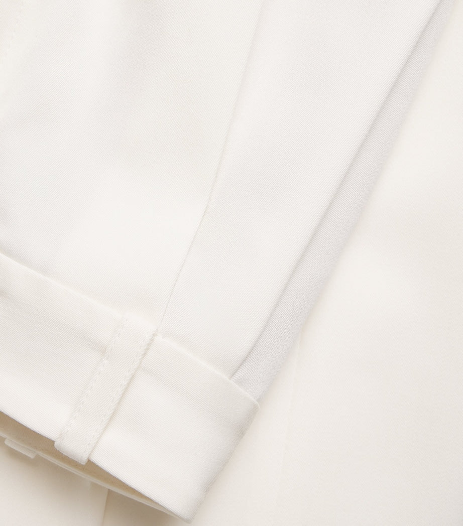 Ivory Wool-Blend Wide-Leg Trousers