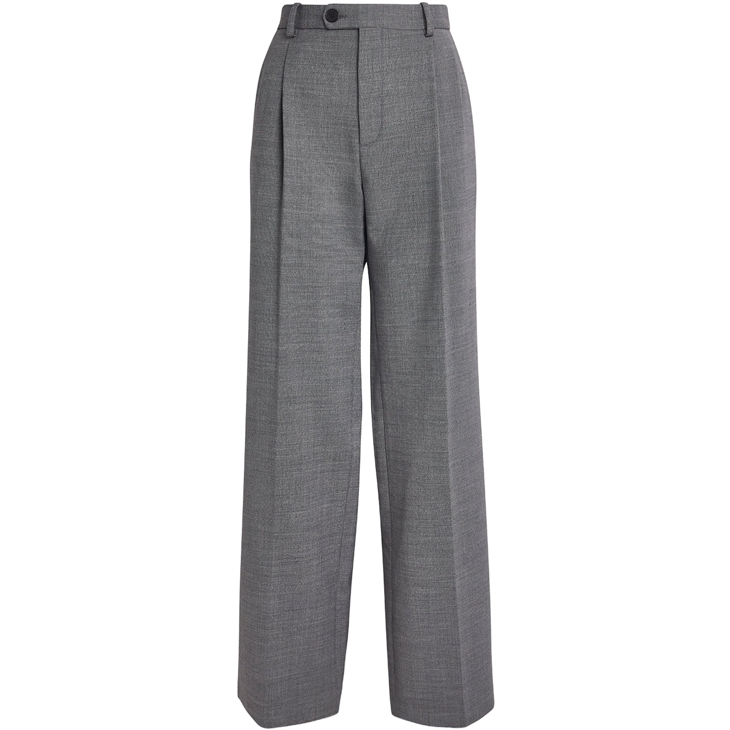 Black Wool-Blend Straight Trousers