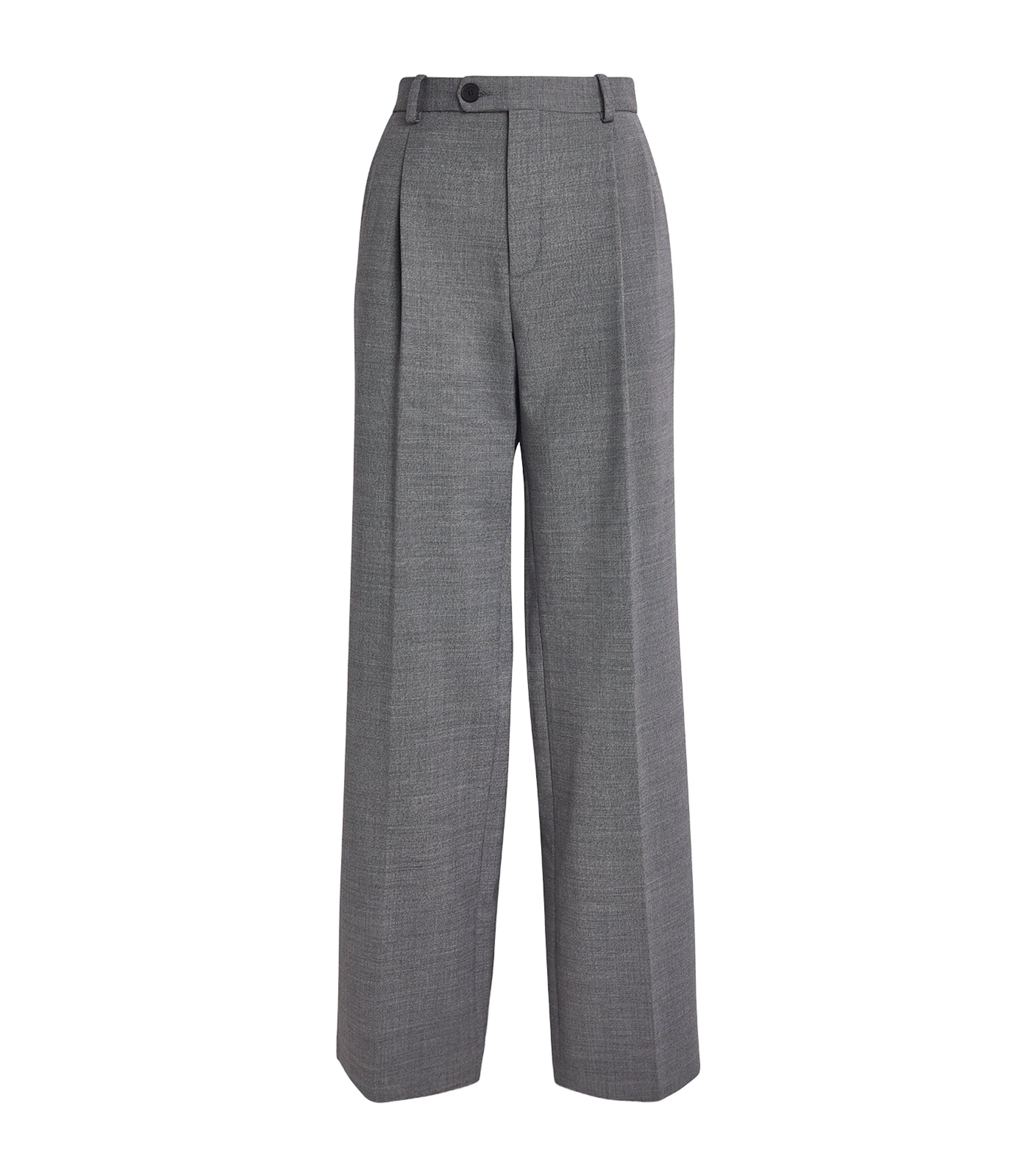 Black Wool-Blend Straight Trousers