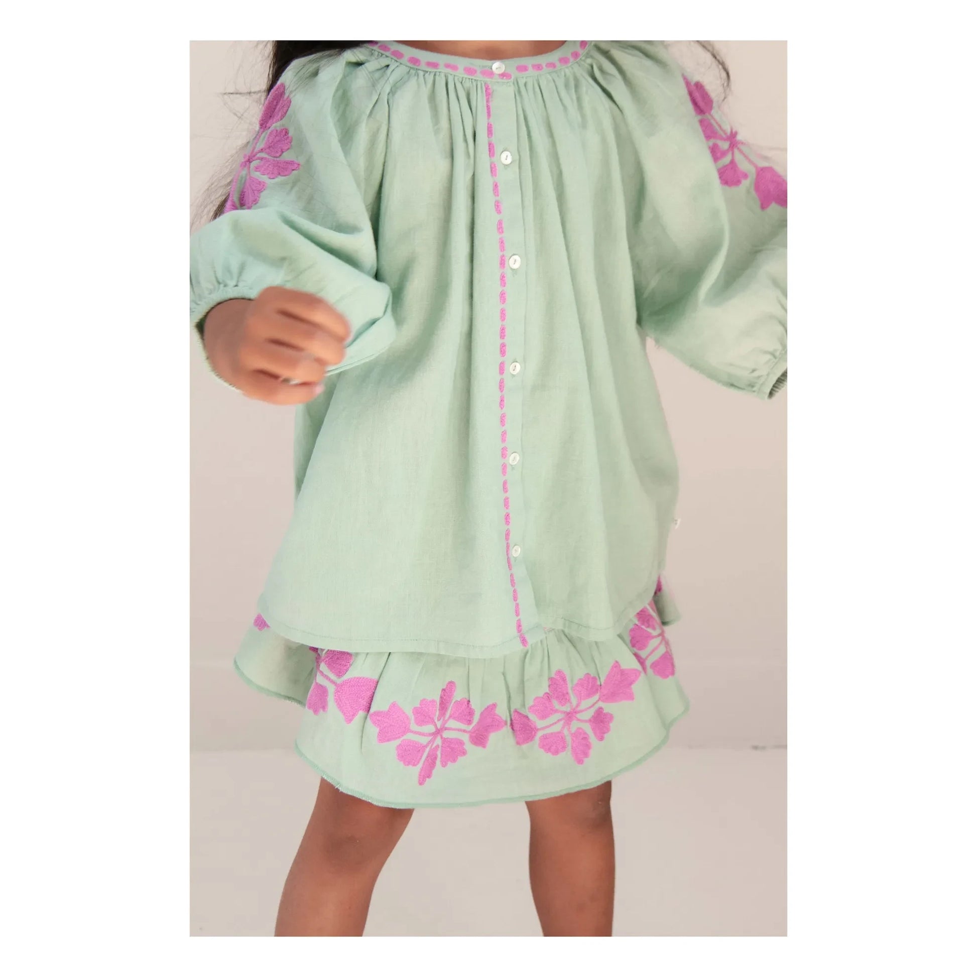 Jenest - Colette Linen Embroidered Blouse | Almond green