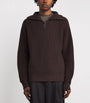 Officine Generale Brown Merino Wool Quarter-Zip Ribbed Sweater