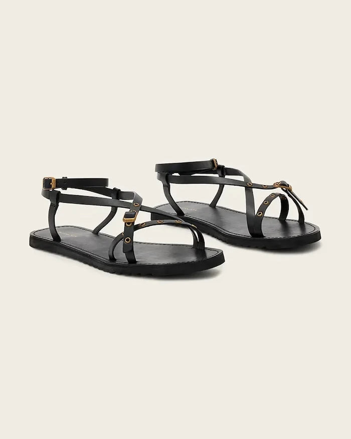 AllSaints сандали дамски от кожа Tyla Eyelet Sandal
