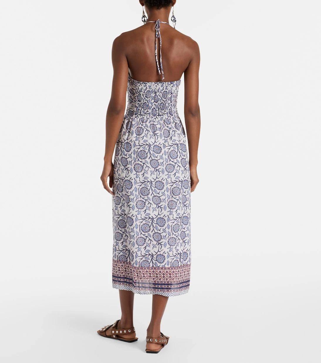 Velvet - Floral ruched cotton midi dress