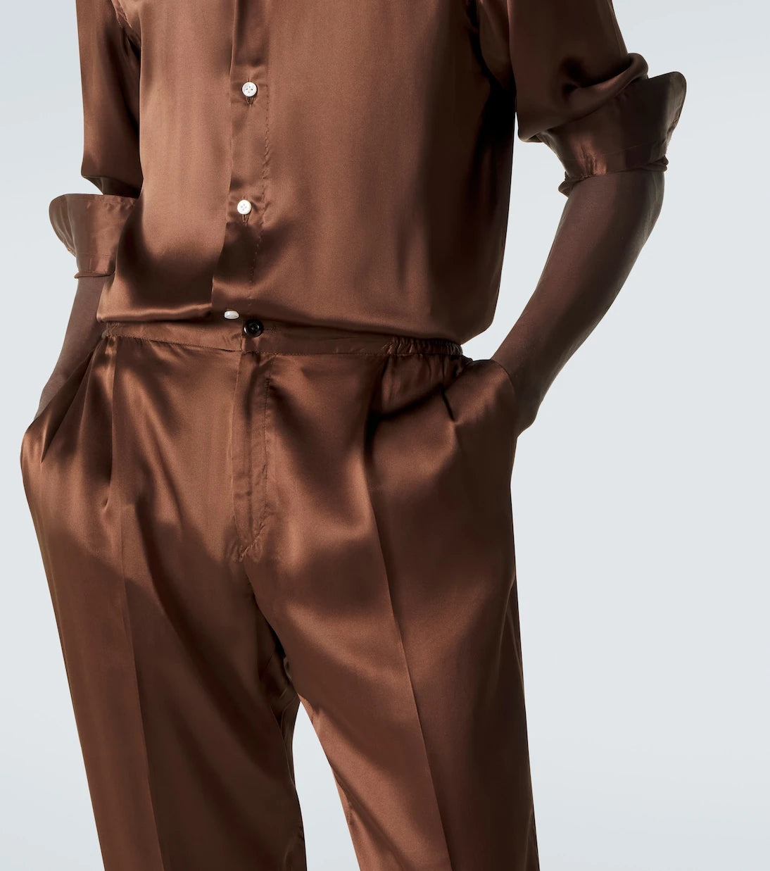 Rubinacci - Reversible silk straight pants