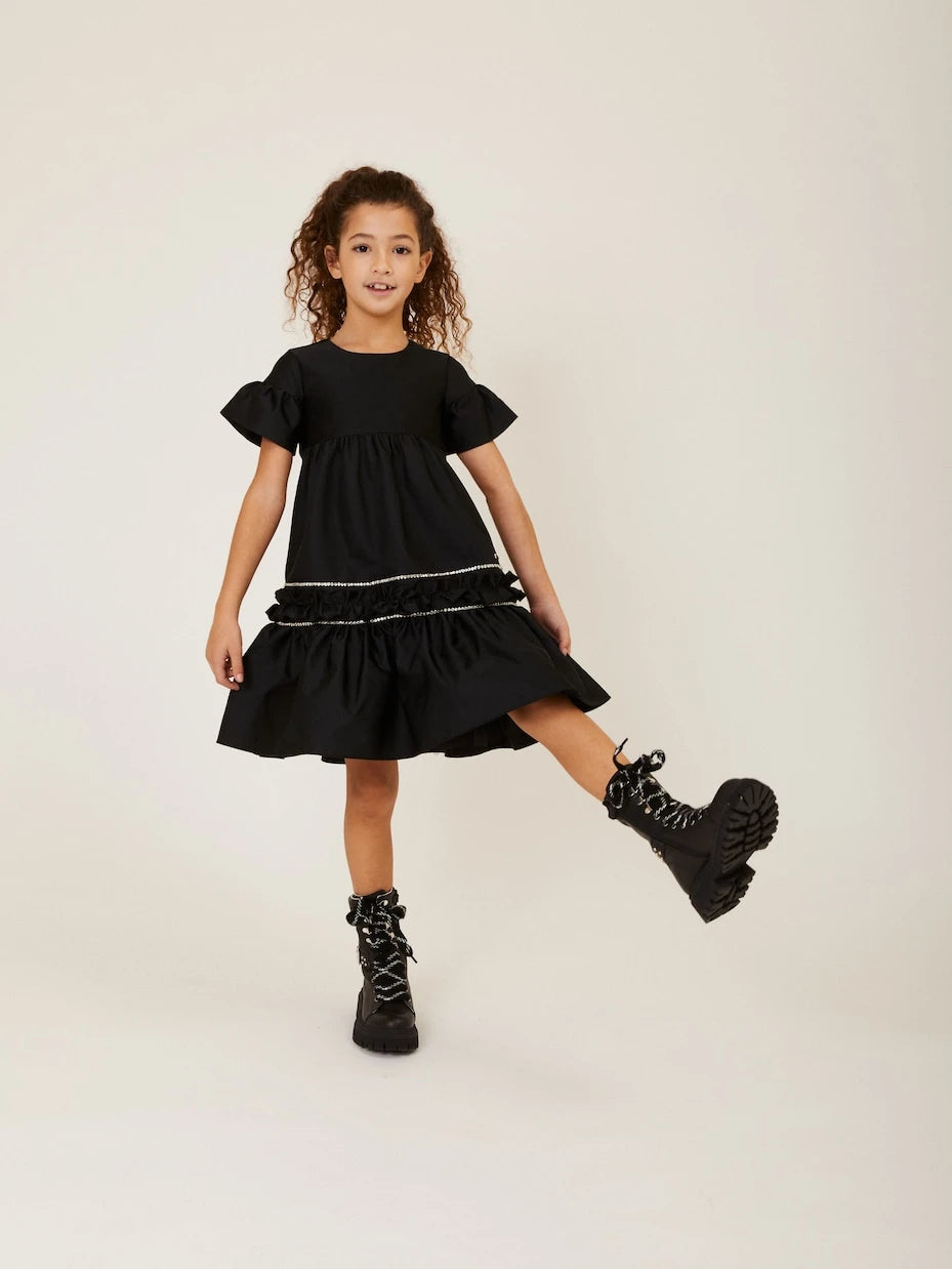 Monnalisa - Ruffle-trimmed embellished satin dress
