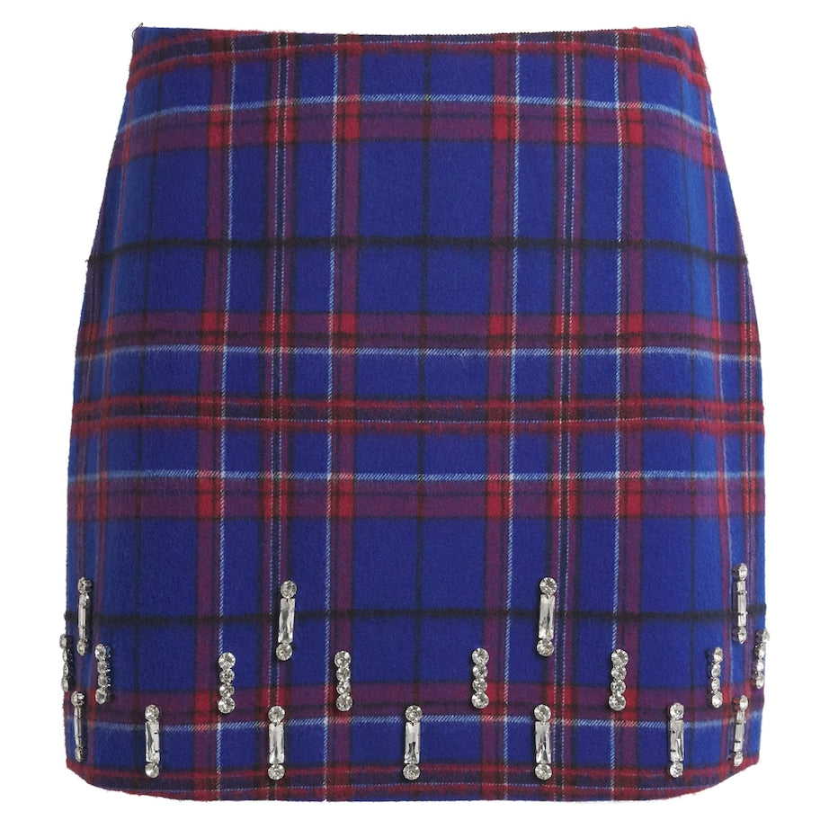 MAX&Co. Blue Wool-Blend Tartan Mini Skirt