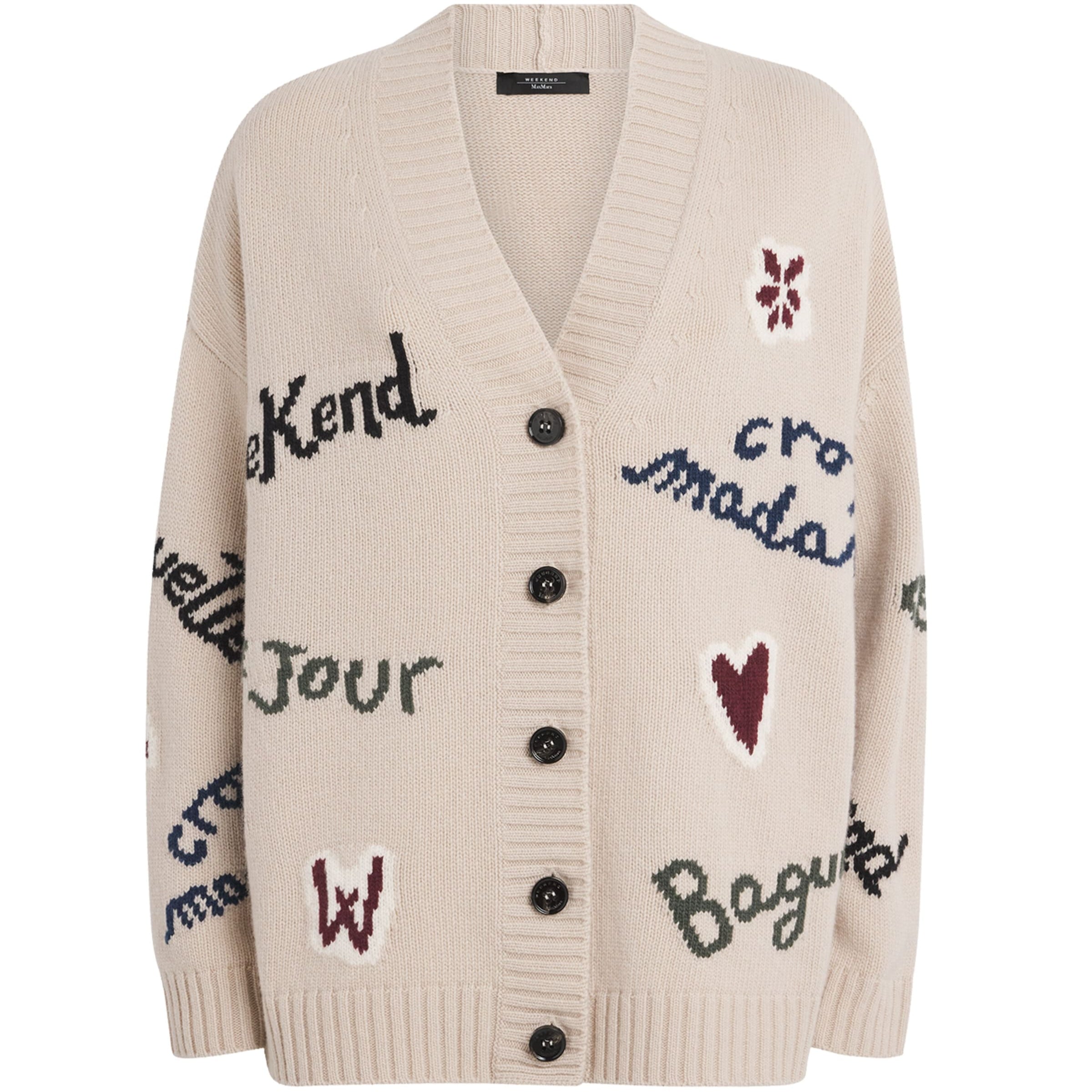 White Virgin Wool Intarsia Cardigan