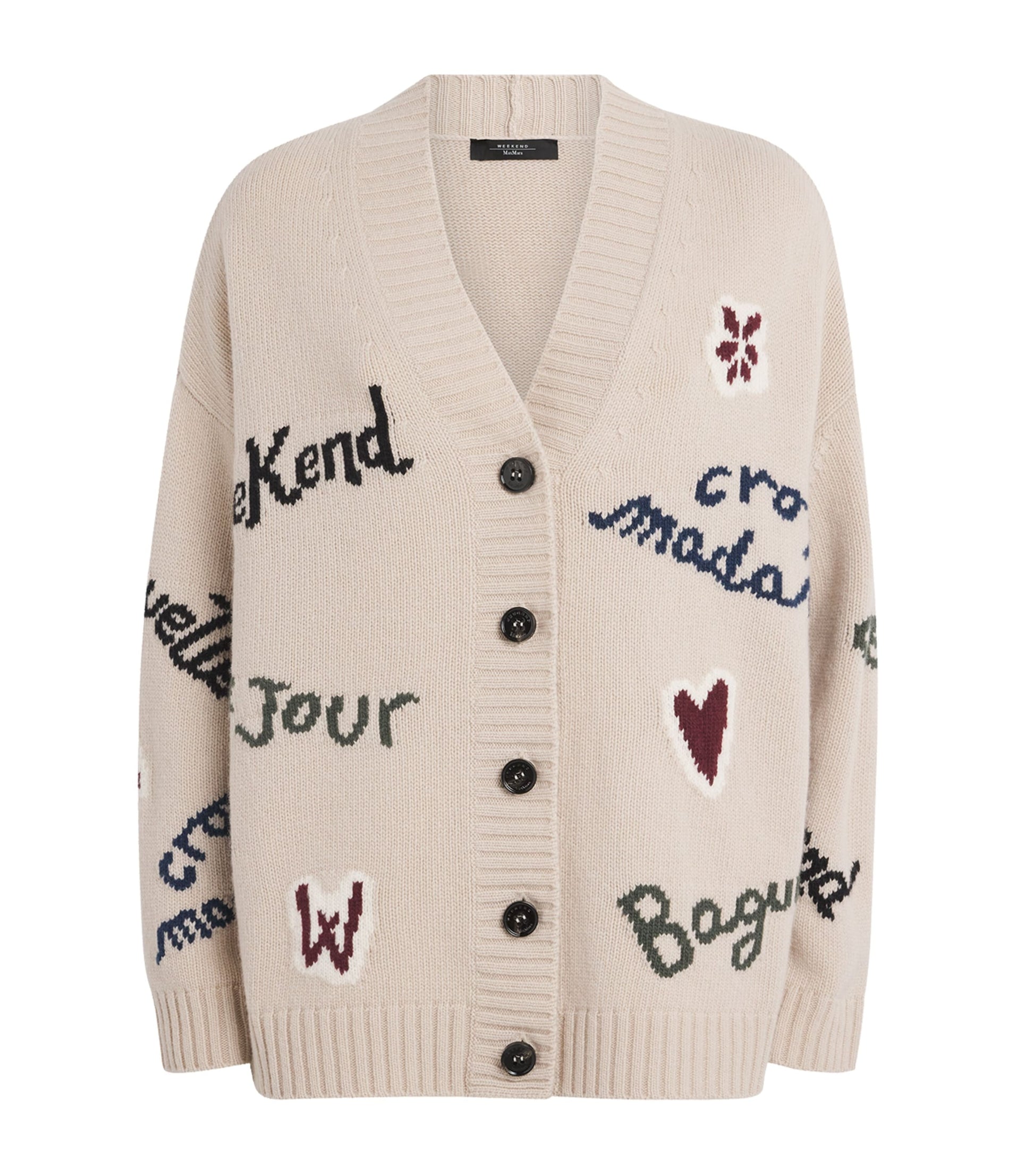 White Virgin Wool Intarsia Cardigan