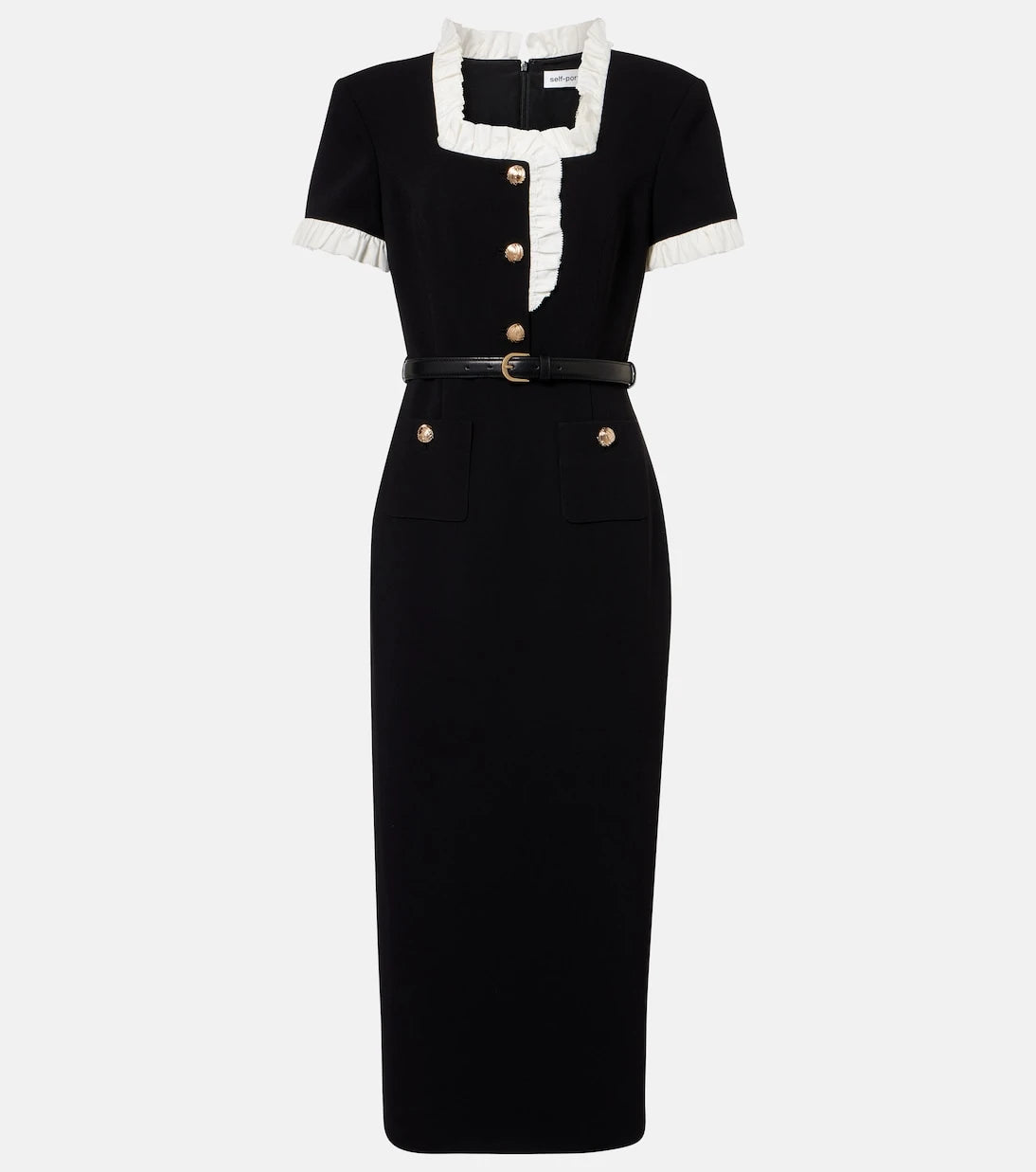Self-Portrait - Belted crêpe midi dress