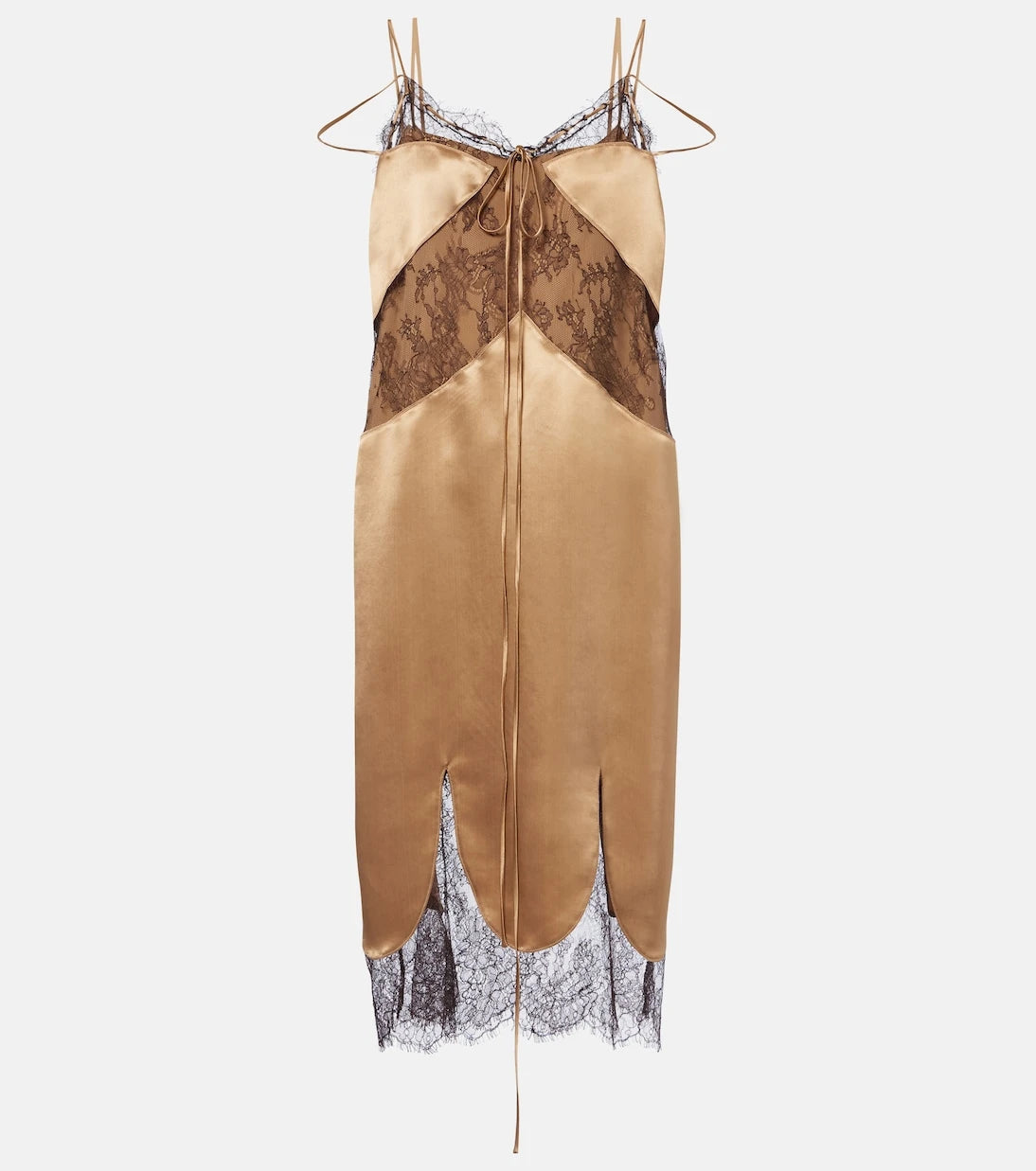 Ferragamo - Lace-trimmed satin midi dress