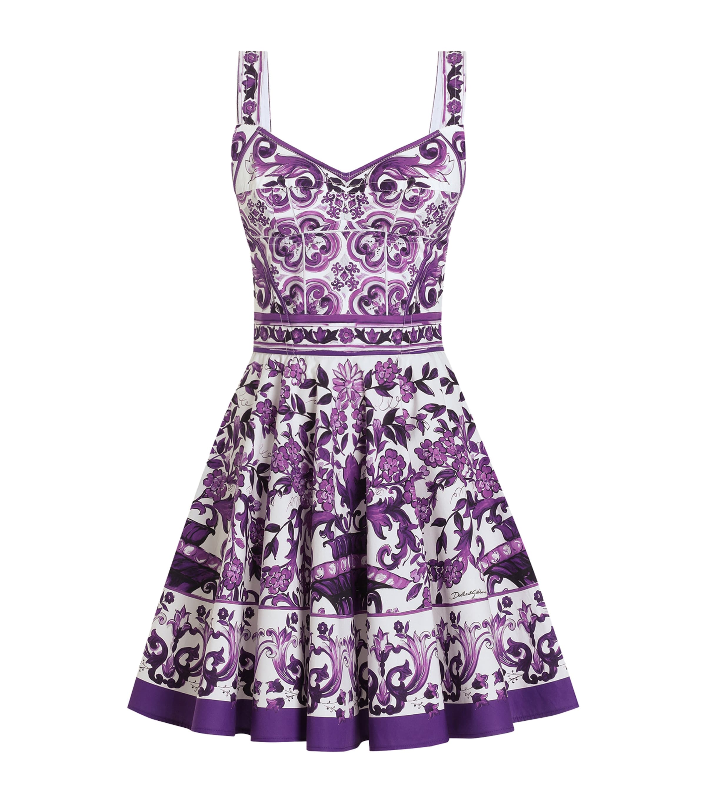 Dolce & Gabbana Multi Majolica Print Pleated Mini Dress