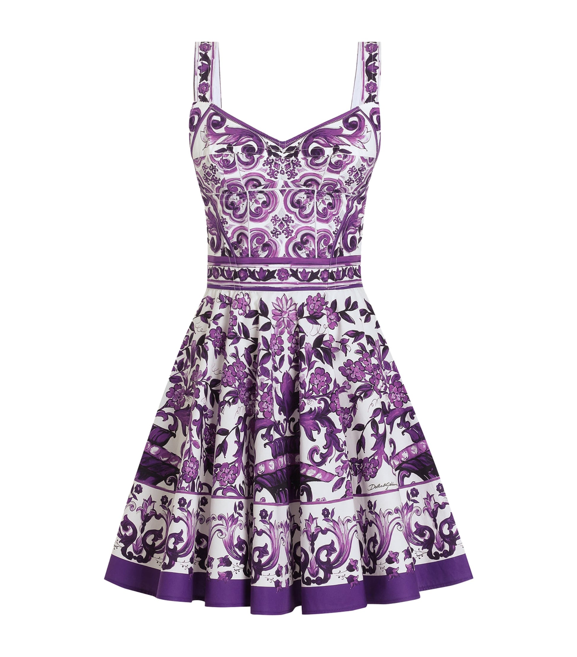 Dolce & Gabbana Multi Majolica Print Pleated Mini Dress