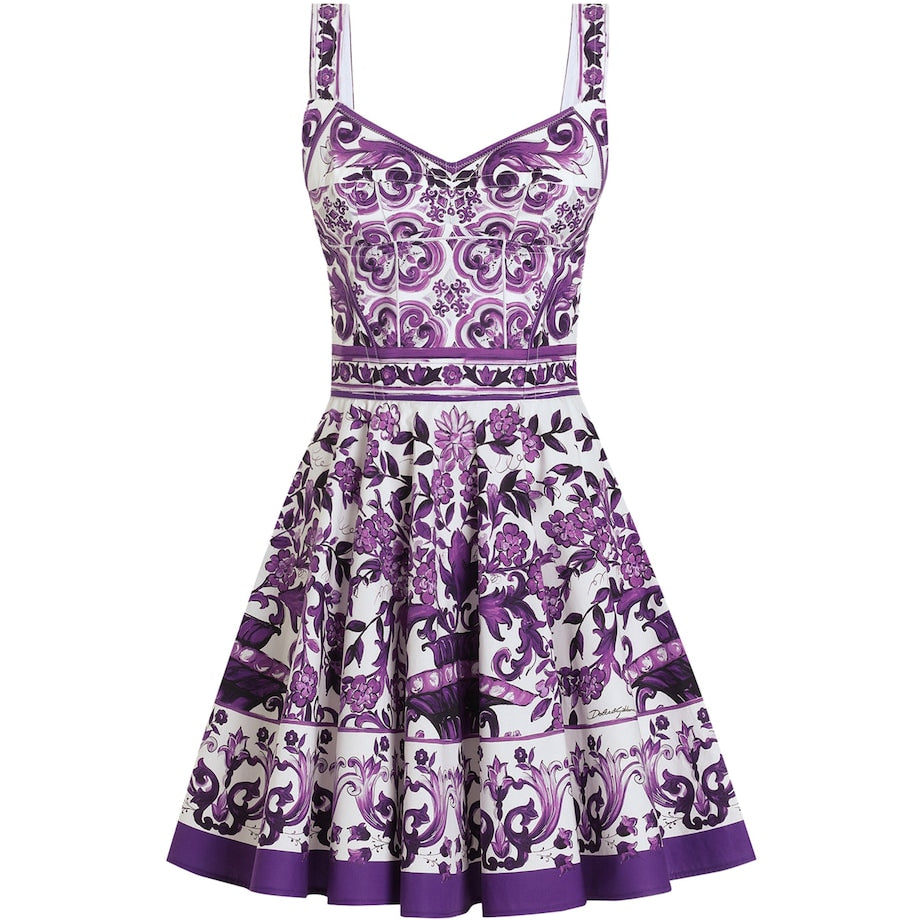 Dolce & Gabbana Multi Majolica Print Pleated Mini Dress
