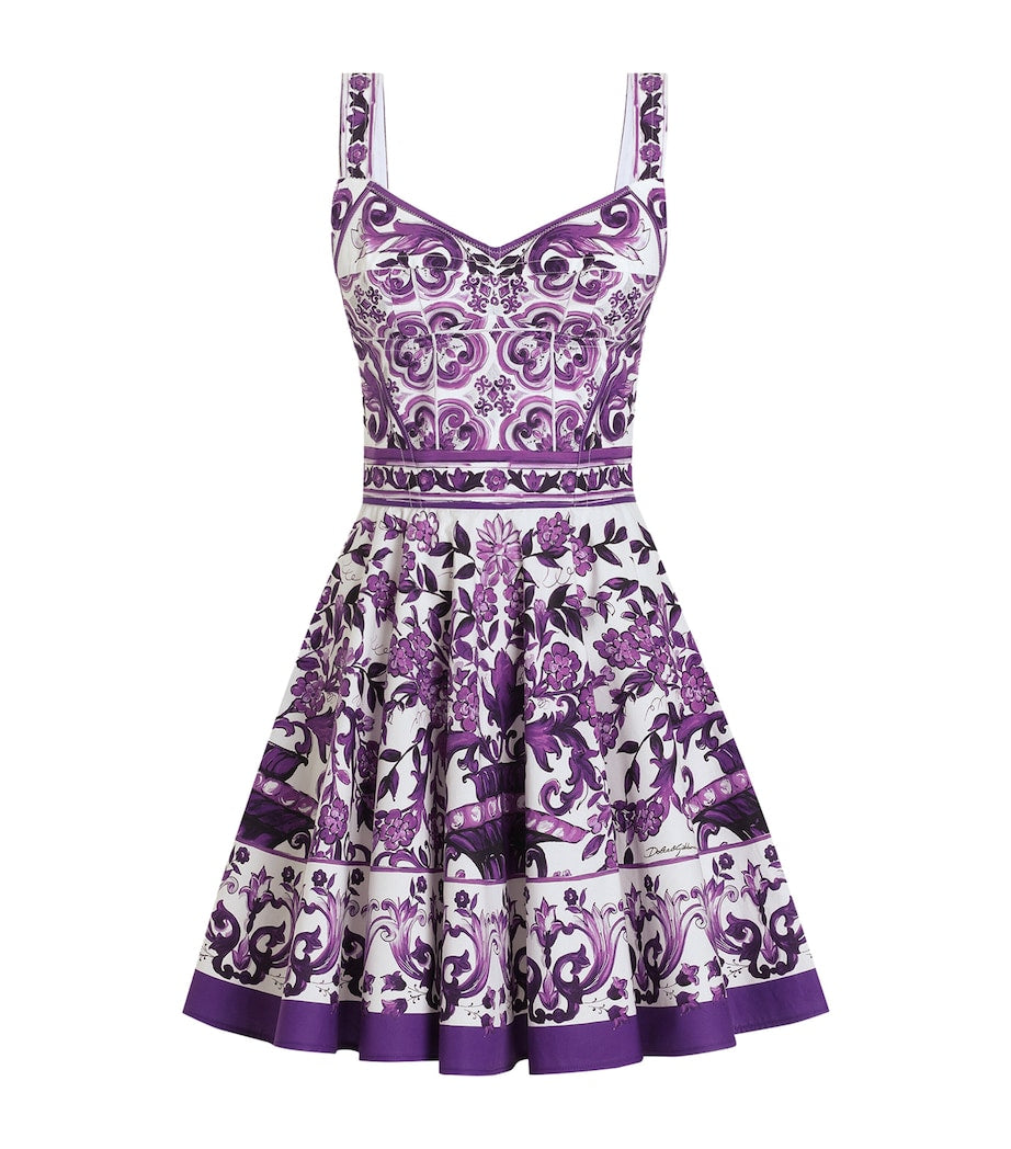 Dolce & Gabbana Multi Majolica Print Pleated Mini Dress