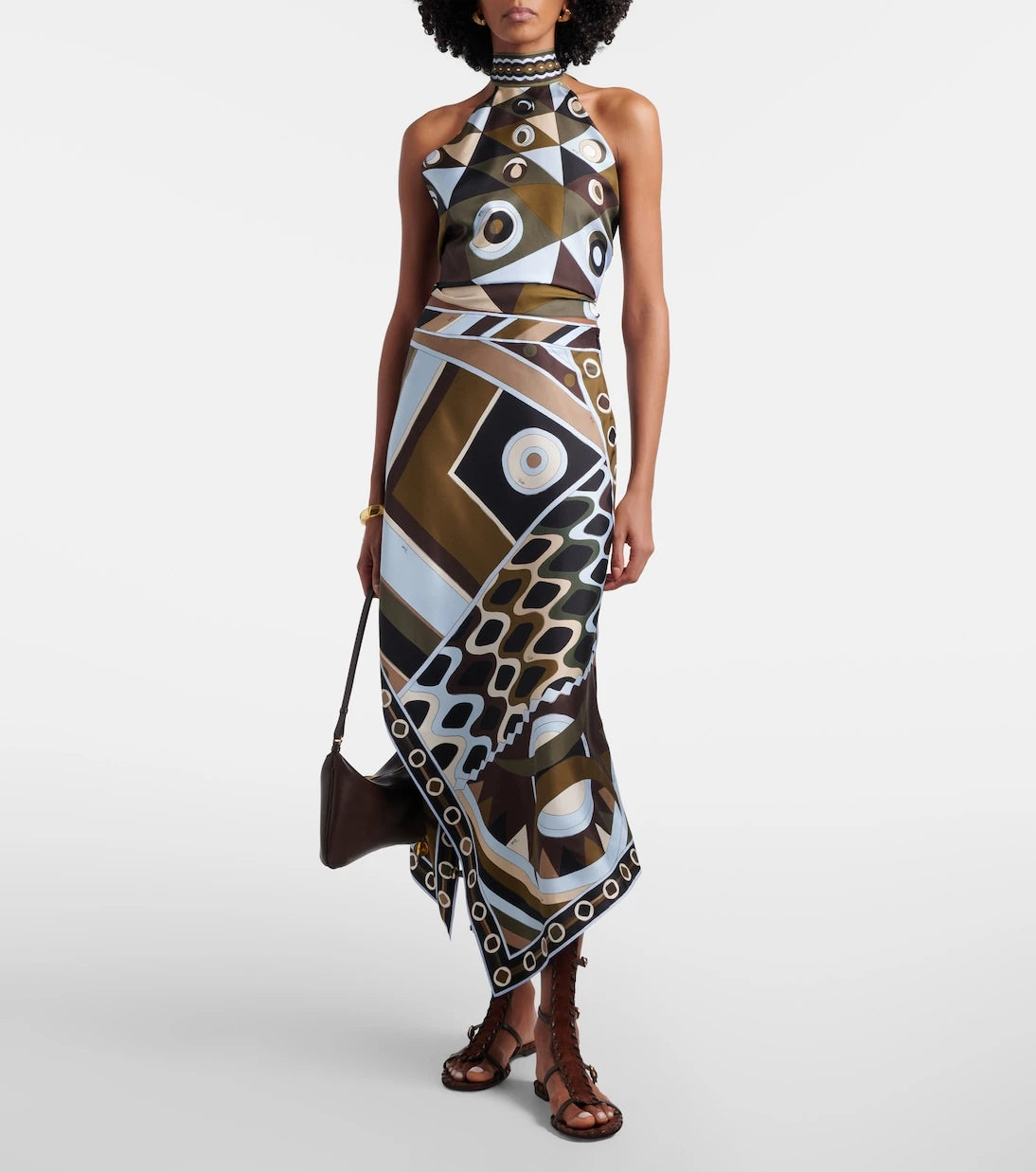 Pucci - Vivara asymmetric silk twill midi skirt