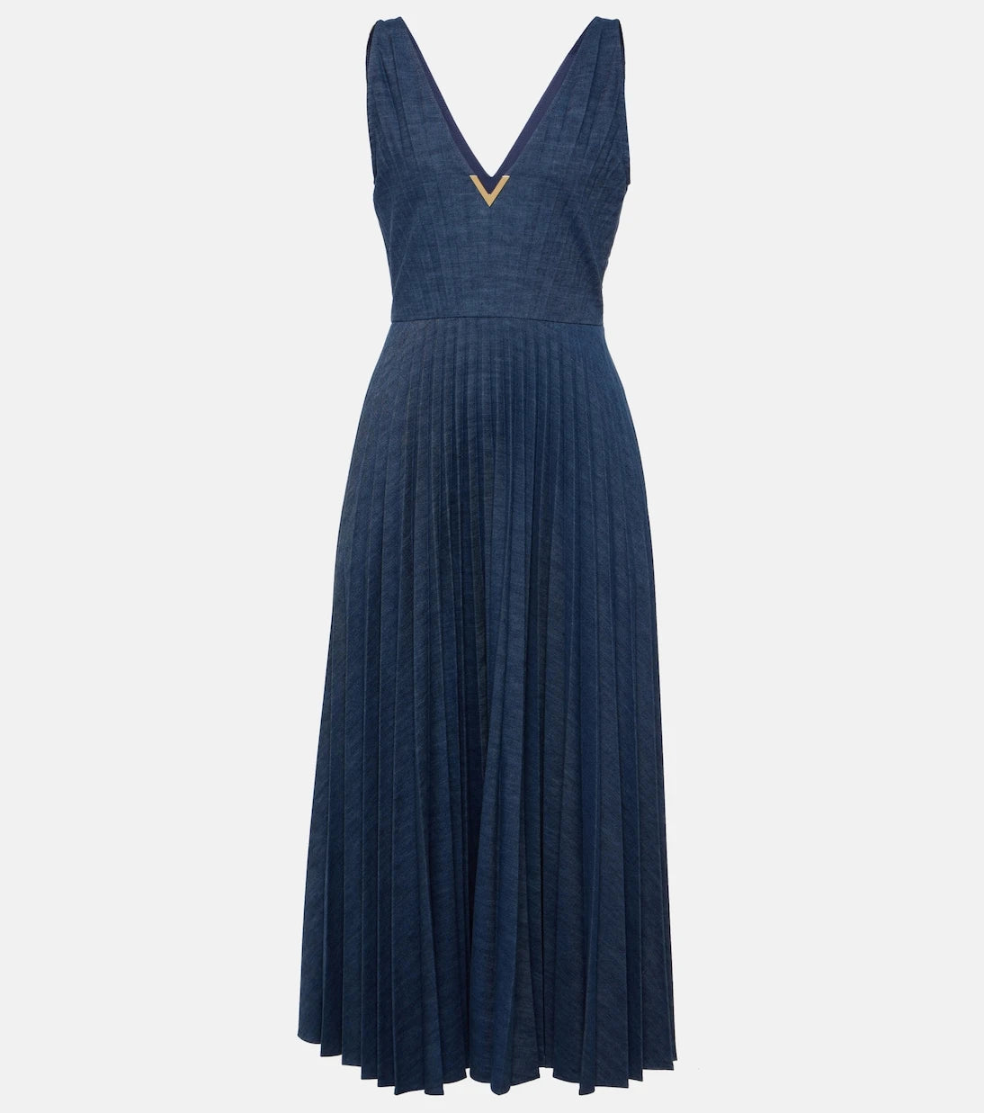 Valentino - VGold plissé chambray maxi dress