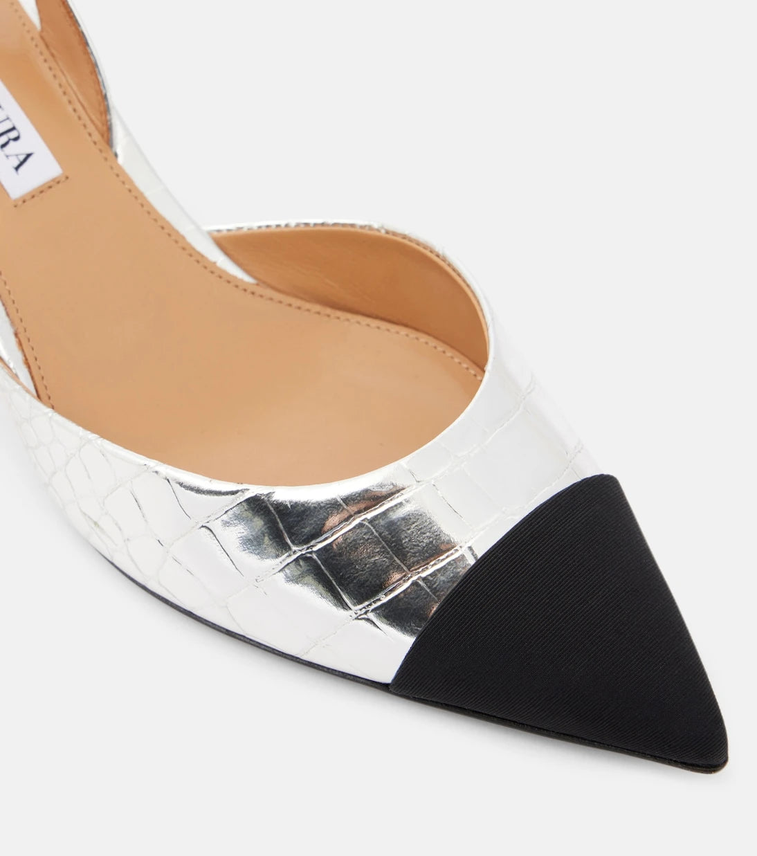 Aquazzura - Milanese metallic leather slingback pumps