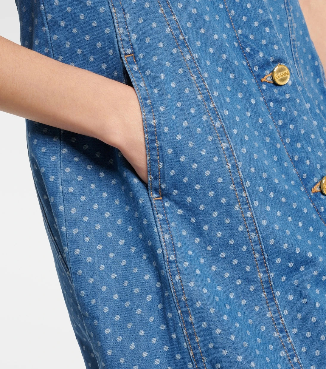 Ganni - Polka-dot denim minidress