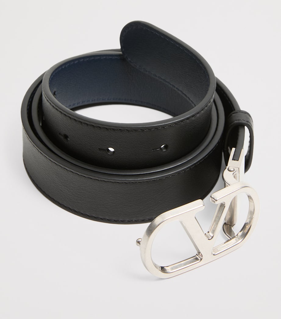 Valentino Garavani Black Leather Reversible VLogo Signature Belt