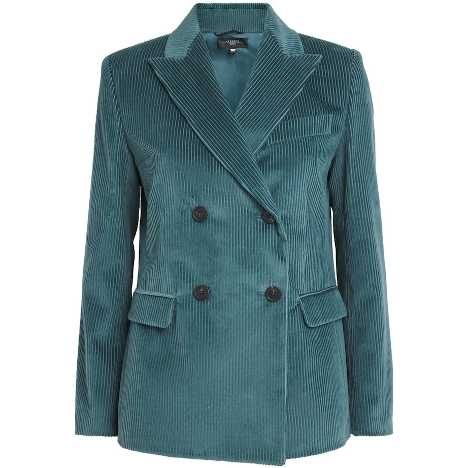 Weekend Max Mara Blue Corduroy Double-Breasted Blazer