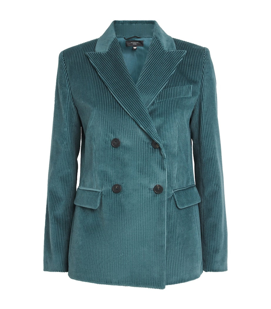 Weekend Max Mara Blue Corduroy Double-Breasted Blazer