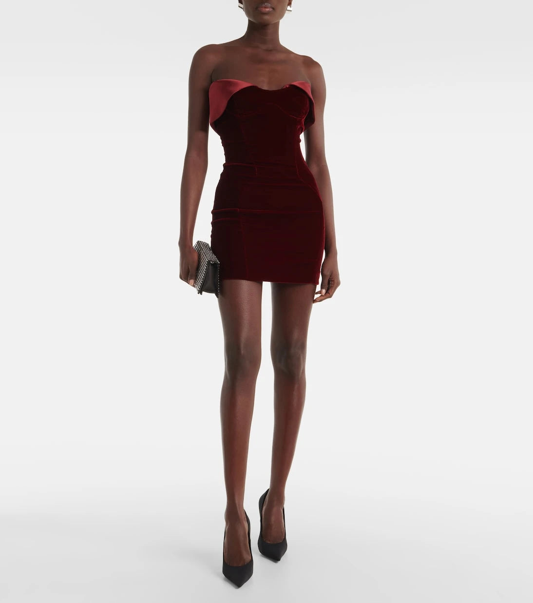 Mugler - Satin-trimmed velvet bustier dress