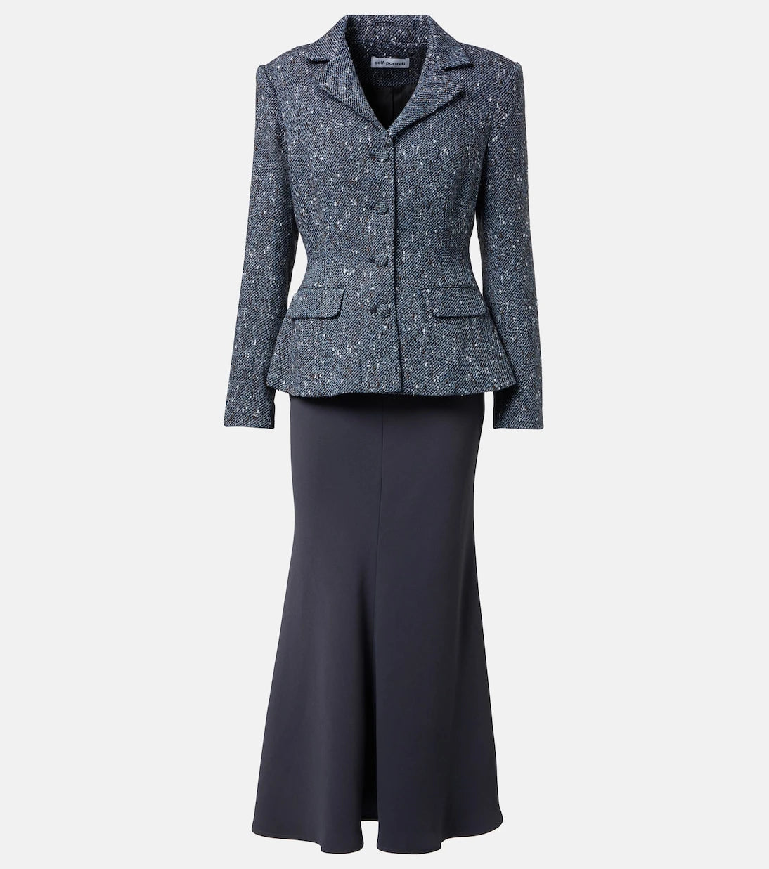 Self-Portrait - Bouclé and crêpe midi dress