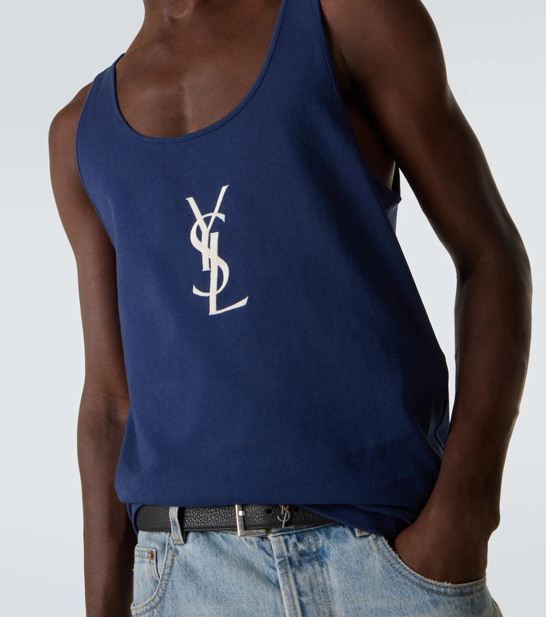 Saint Laurent - Cassandre embroidered cotton tank top