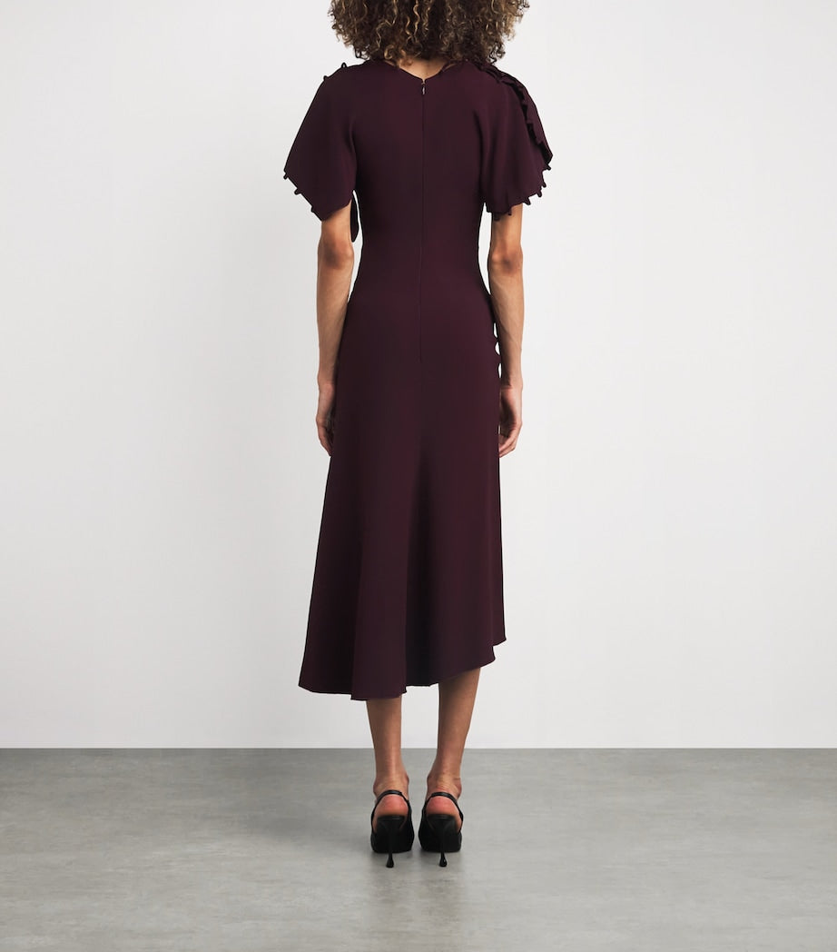 Victoria Beckham Burgundy Satin Rouleaux Midi Dress