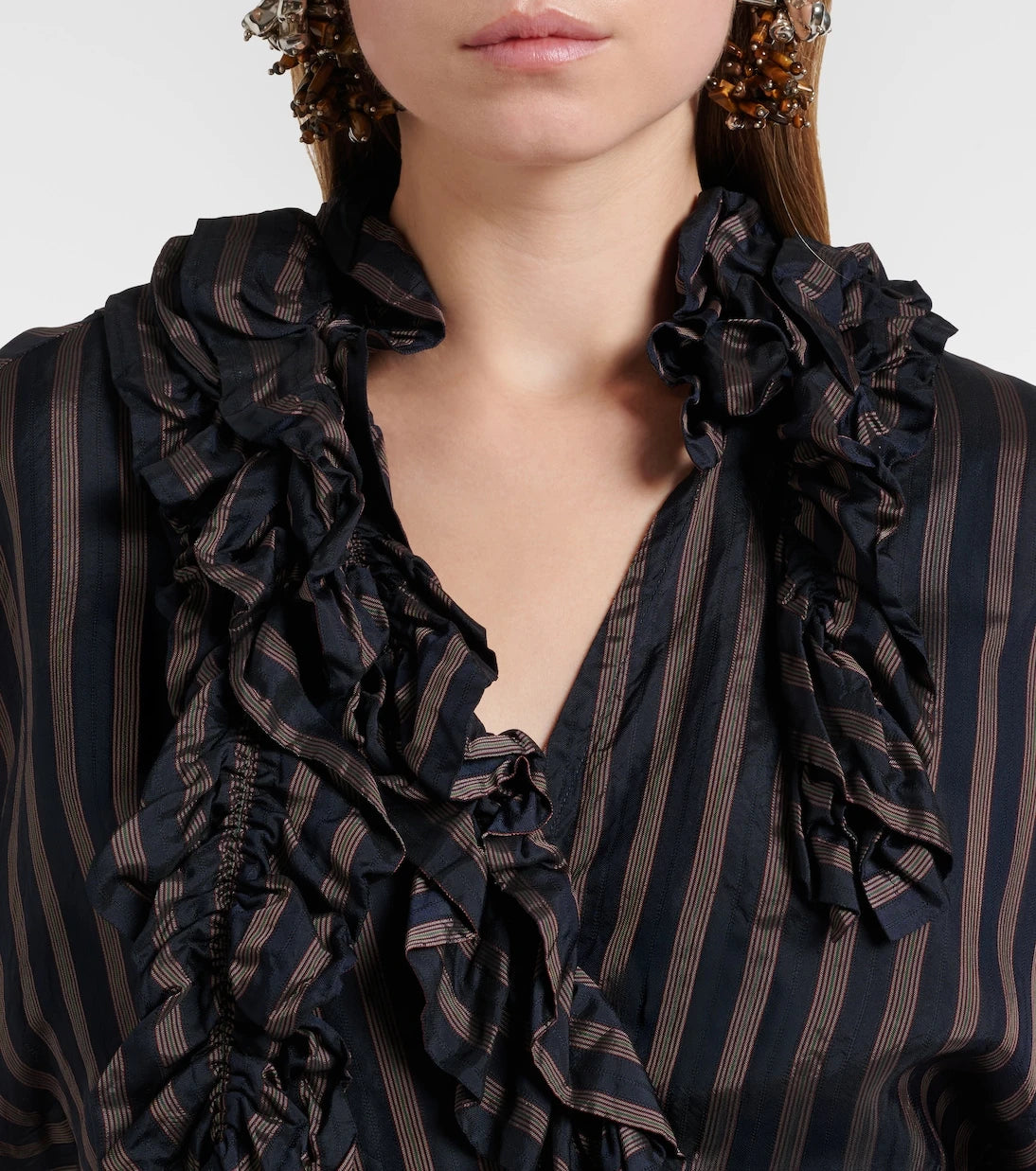 Dries Van Noten - Fırfırlı çizgili bluz