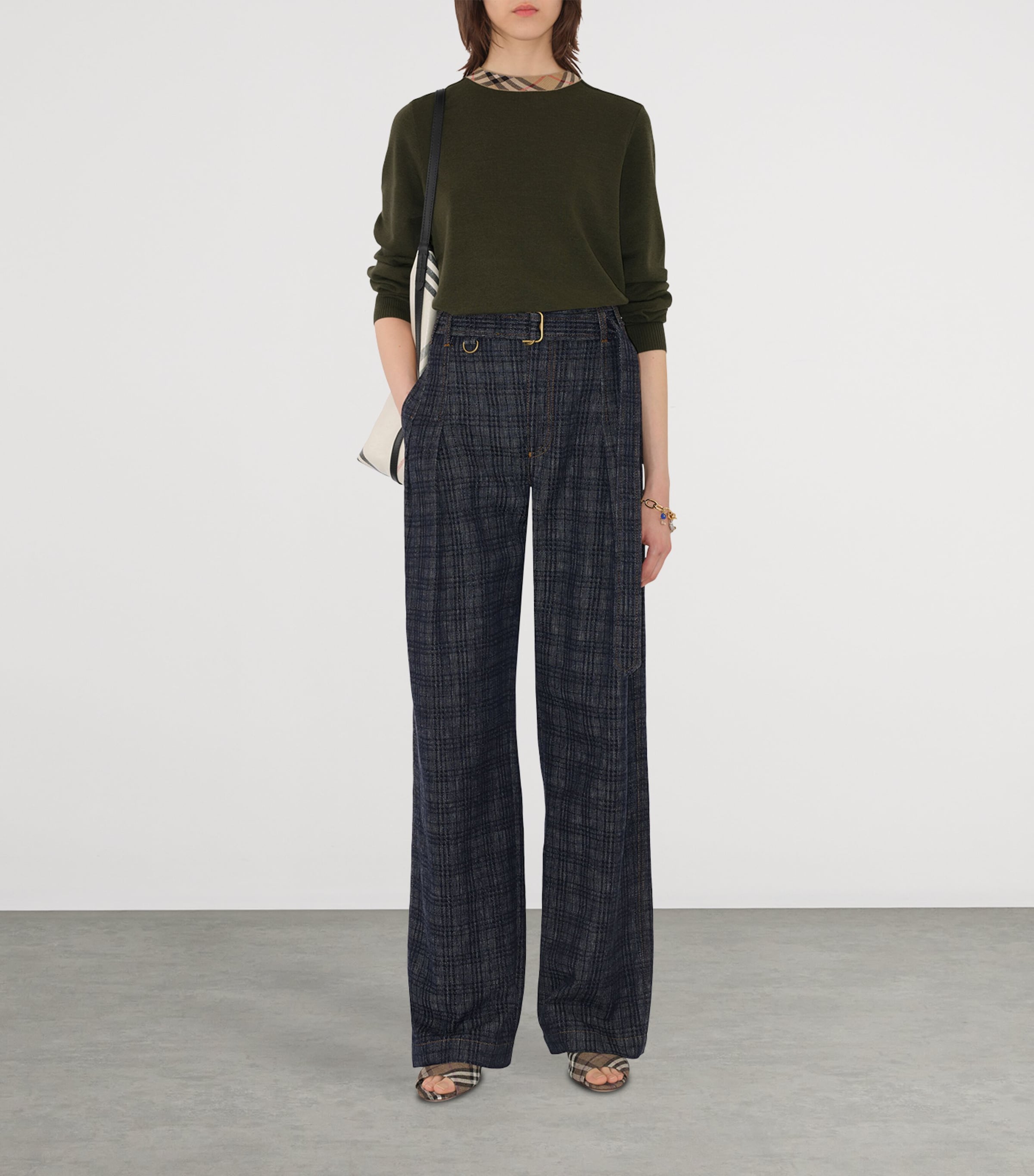 Burberry Grey Wool Check-Trim Sweater