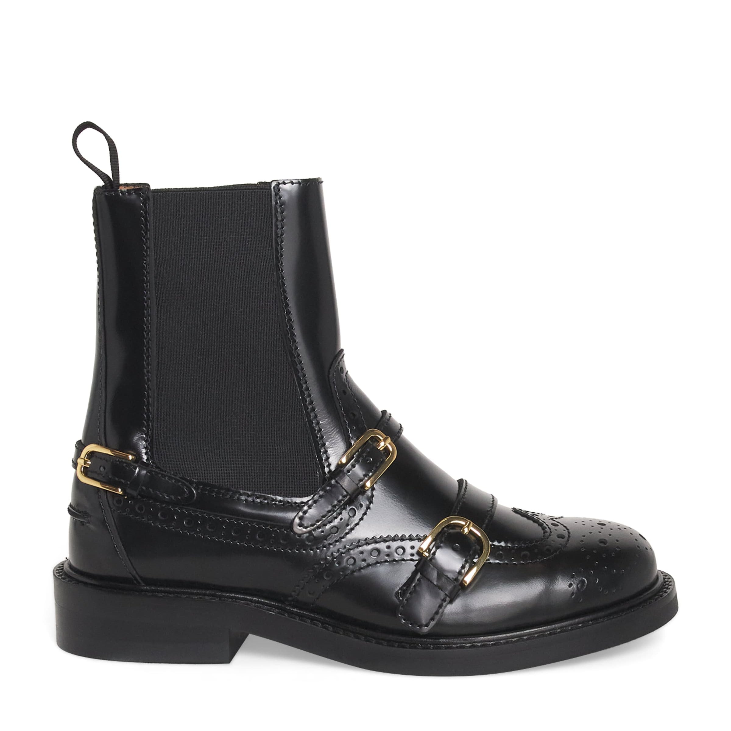 Black Leather Buckled Chelsea Boots