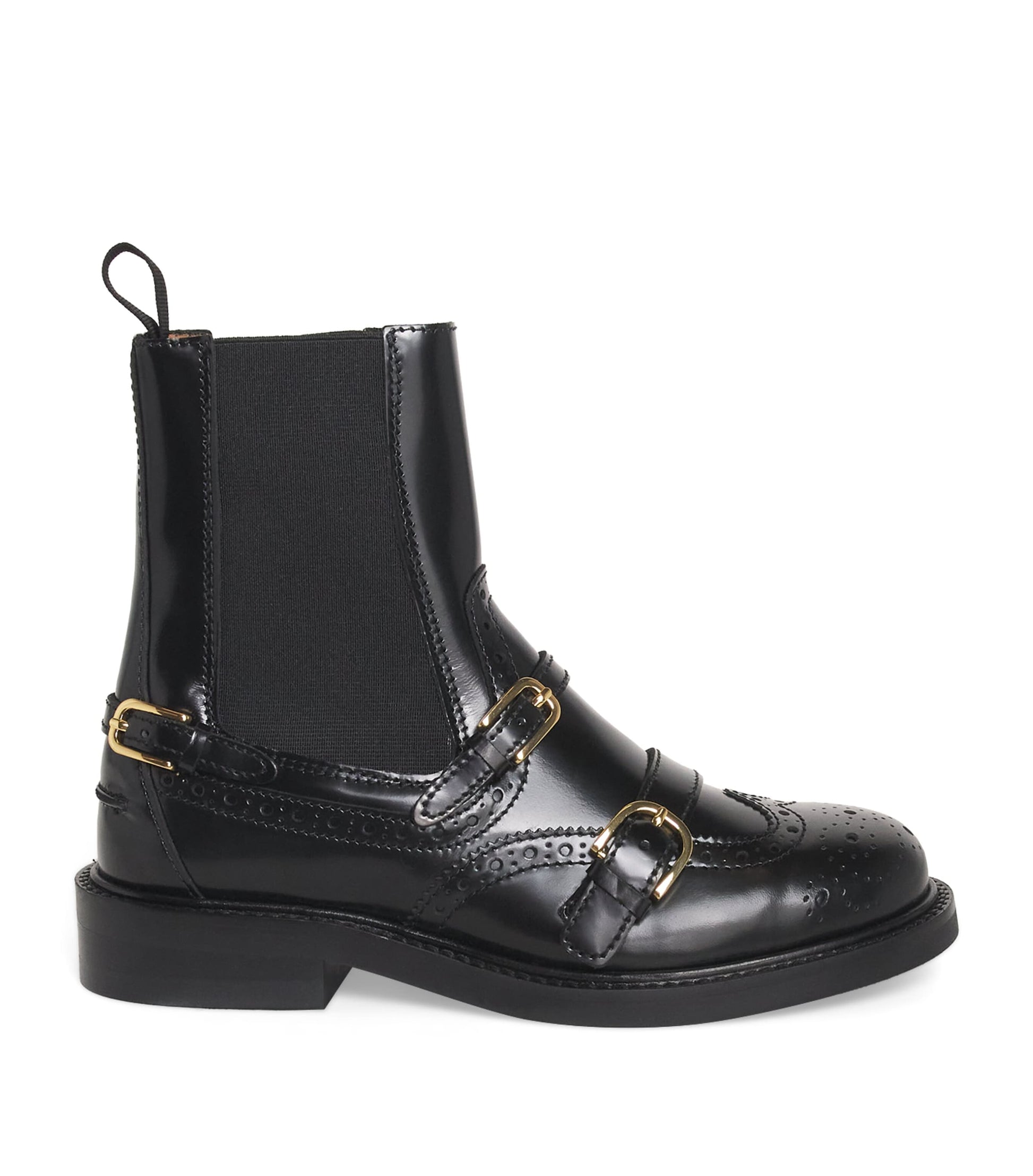 Black Leather Buckled Chelsea Boots