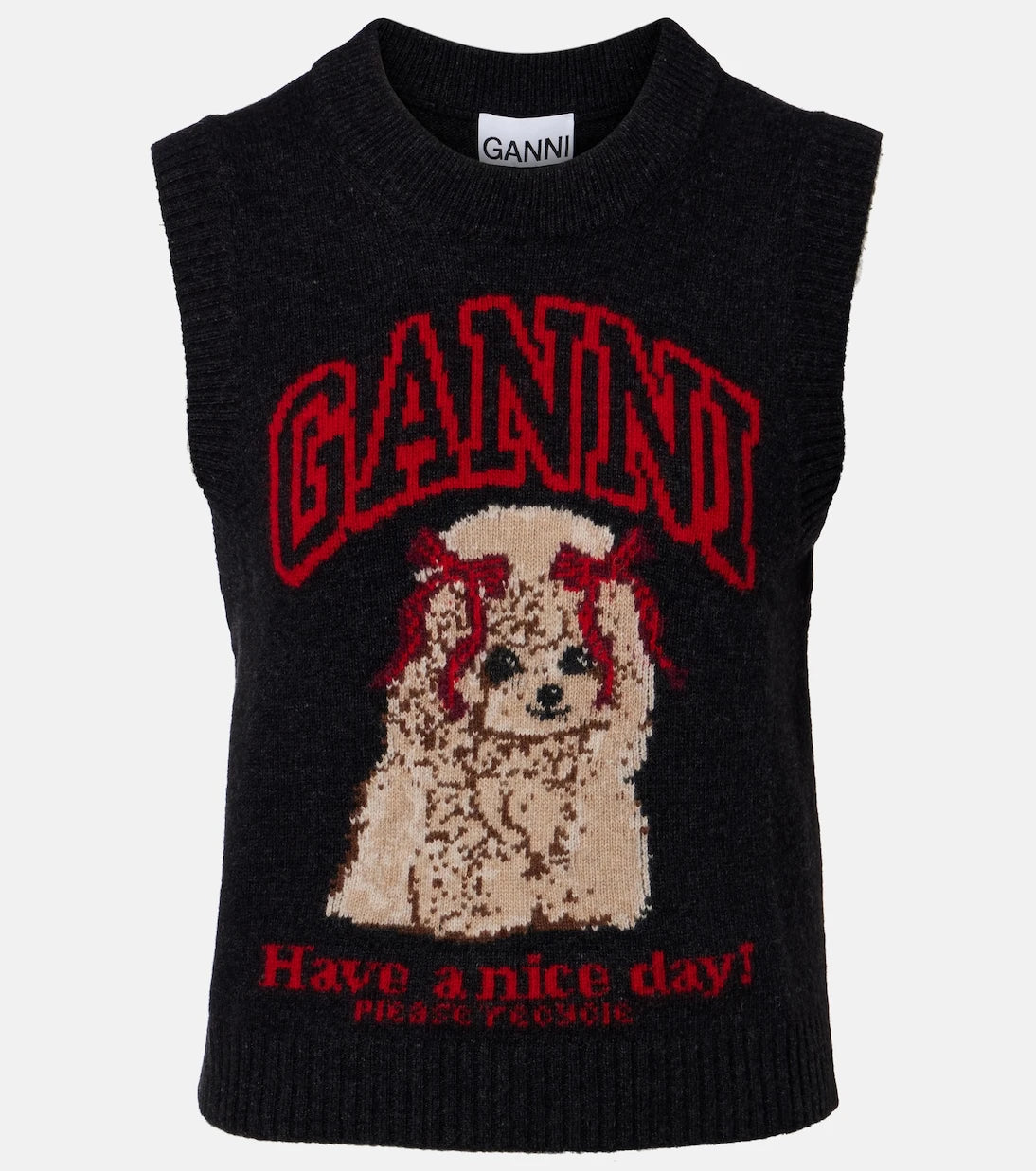 Ganni - Printed wool-blend vest