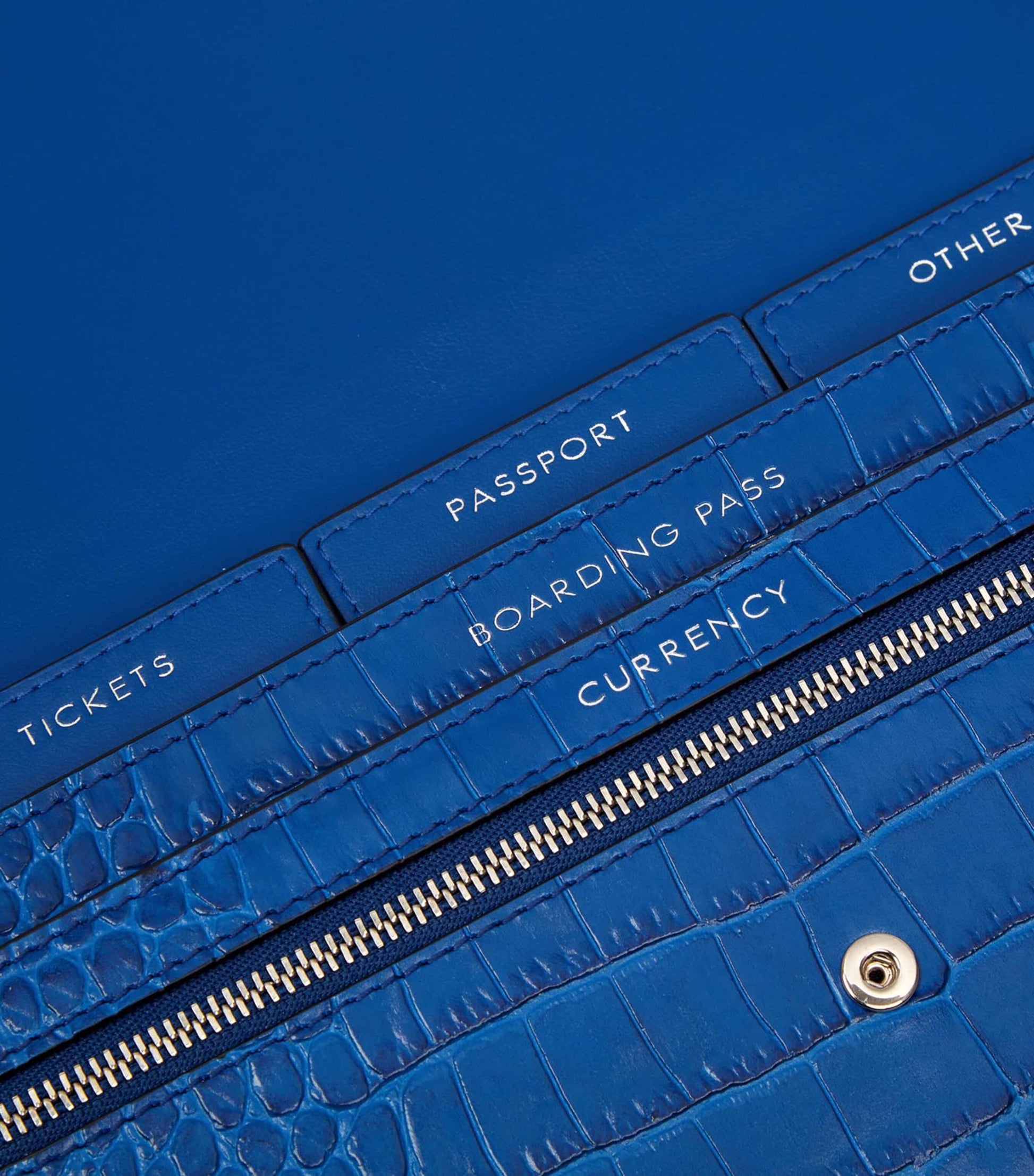 Blue Leather Croc-Embossed Marshall Travel Wallet