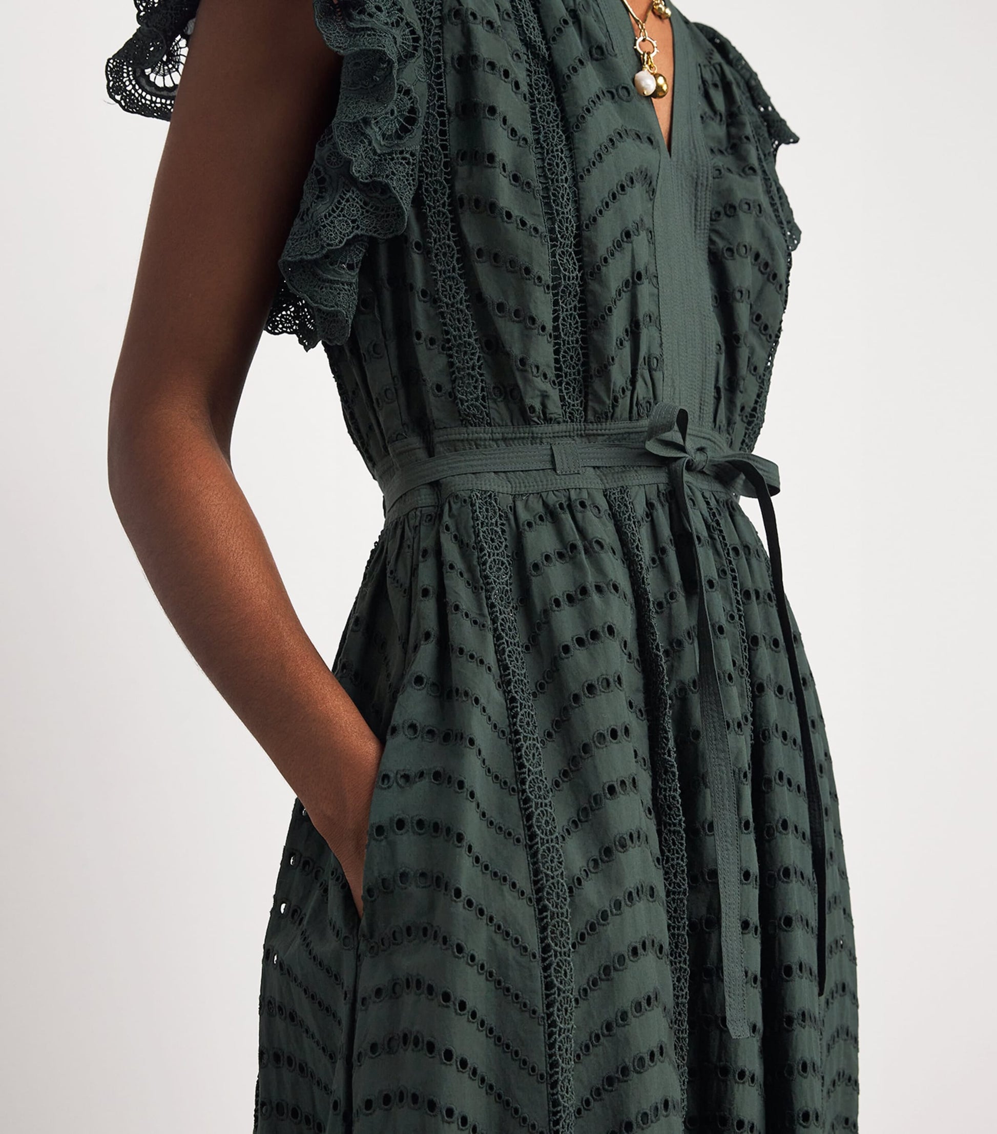 Ulla Johnson Black Cotton Embroidered Olga Midi Dress